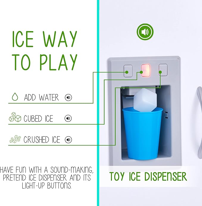 Lil' Jumbl Kids Kitchen Set, Pretend Wooden Play Kitchen, Battery Operated Icemaker, Burners, Faucet & Microwave Makes Realistic Sound & Light, Pots & Pan Included - White