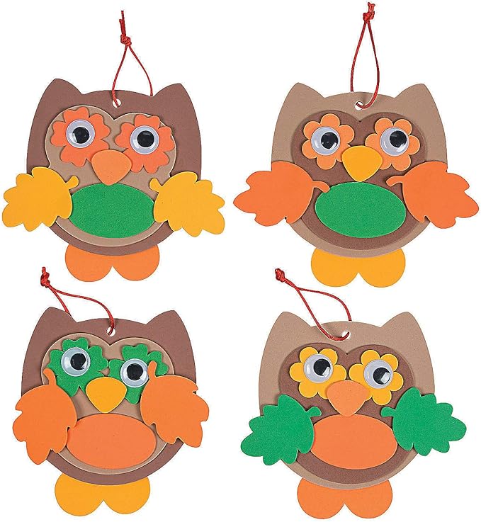 Fun Express Fall Owl Ornament Craft Kit - Makes 12 - Autumn Crafts for Kids