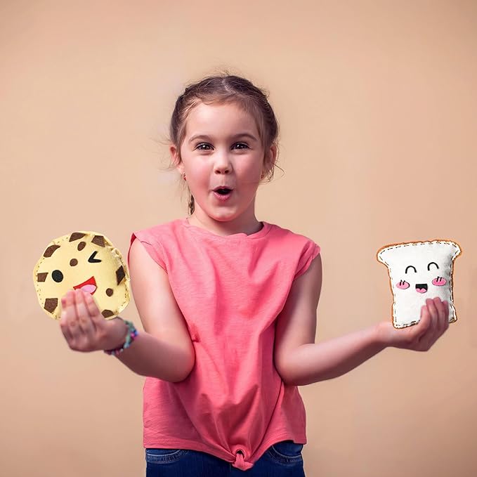 ZOIIWA 16 Sets Food Themed Sewing Kit for Kids Valentine's Day Fun Craft for Boy Girl Felt Plush Craft Kit Sewing Kit Learn to Sew Kit Educational Beginners Sewing Stuffed Ornament for Classroom Gift