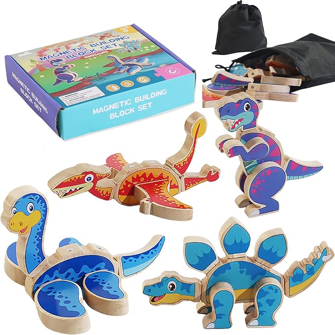 Dinosaur Assembly Magnetic Building Blocks Toys,Dinosaur Snap Together Building Toys for 3-8 Years Old