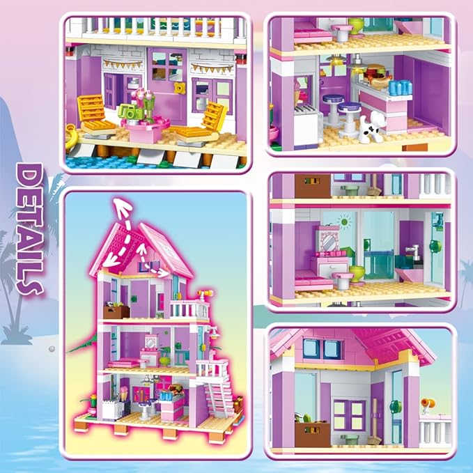 Seaside Villa Building Set 573 Pieces Toys for Girls Building Blocks House Toys Beach Villa Construction Toys Holiday Cottage Building Bricks Toys for Girls Age 6+