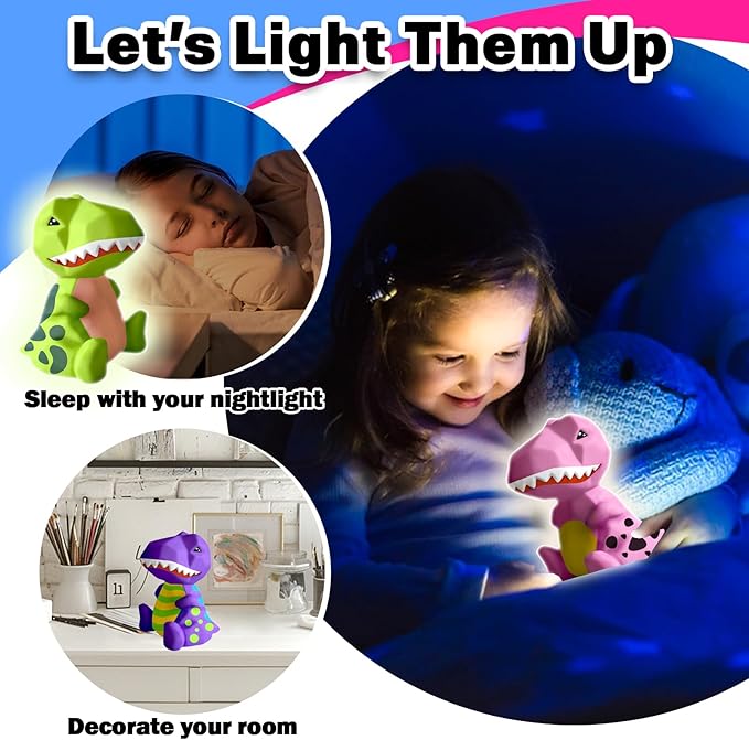 FUNZBO 4.3in Paint Your Own Dinosaur Lamp - Arts and Crafts Supplies Painting Kit for Kids Teens Adults, DIY Toys for Toddler Boy Girl Age 3 4 5 6 7 8 9 10 11 12 Birthday Easter Valentine Holiday Gift