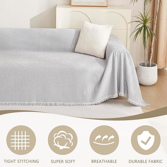 MYSKY HOME Sofa Cover for Dogs Washable for Sofa Boho Couch Cover Cover for Sofa Couch Cover Blanket Couch Cover Thick Durable Sectional Couch Covers Furniture Protector, 71"x 150", Light Gery