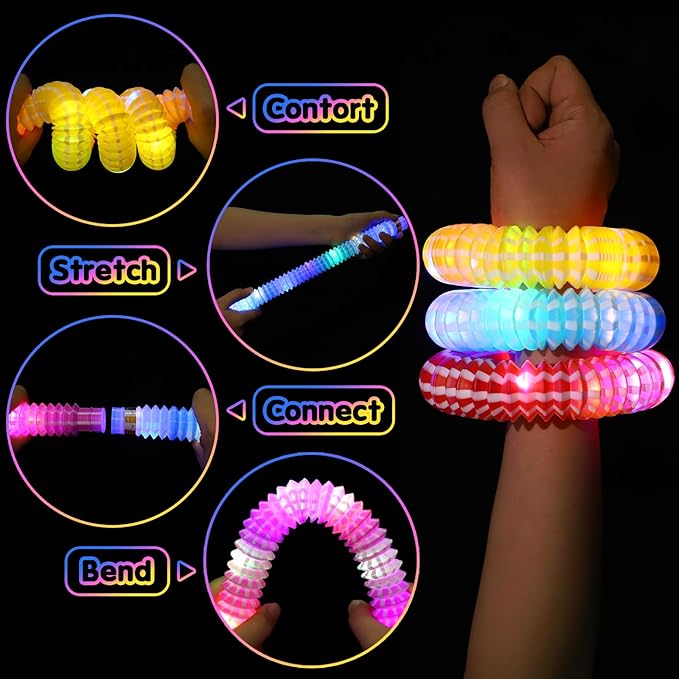 Gigilli Glow Sticks Valentines Day Party Favors for Kids 4-8-12, Glow in the Dark Party Supplies, Light up Pop Tube Sensory Fidget Toys Bulk, Glow Necklaces Bracelets Birthday Goodie Bag Stuffers