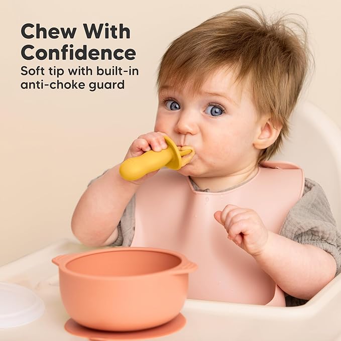 KeaBabies 4-Pack Silicone Baby Spoons and Forks Set - Baby Spoon Self Feeding, BLW Baby Utensils 6-12 Months,Baby Led Weaning Feeding Spoon,Teething Infant Baby First Food Training Pre Spoon (Valiant)