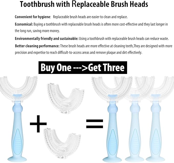 Kids U Shaped Toothbrush with 2 Minutes Sand Timer,Toddler Toothbrush for Childrens Whole Mouth Kid Toothbrushes (2-6 Year, Blue)