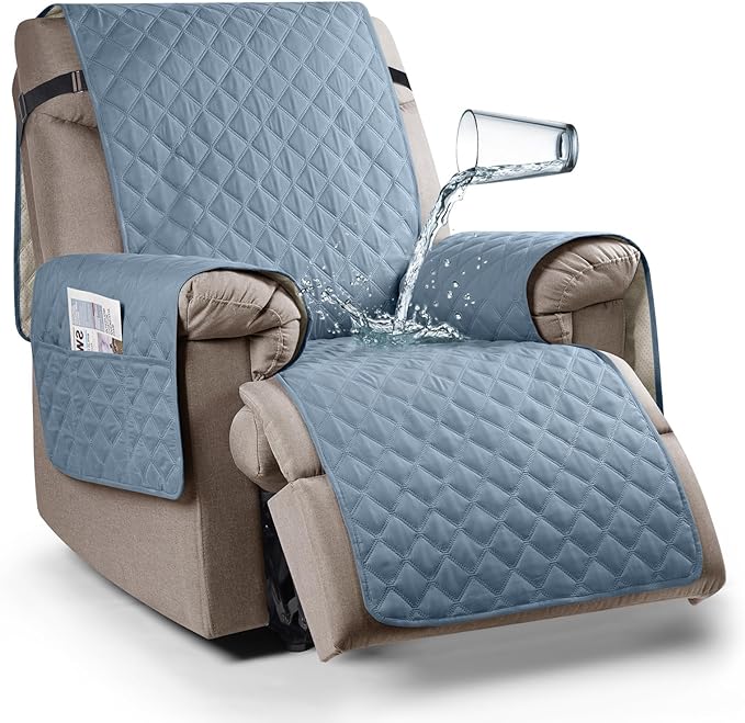 Ruaozz 100% Waterproof Recliner Chair Cover Non-Slip Reclining Cover for Recliner Chair Washable Chair Seat Cover with Elastic Straps for Kids, Dogs, Pets (Pastel Blue, 23'')