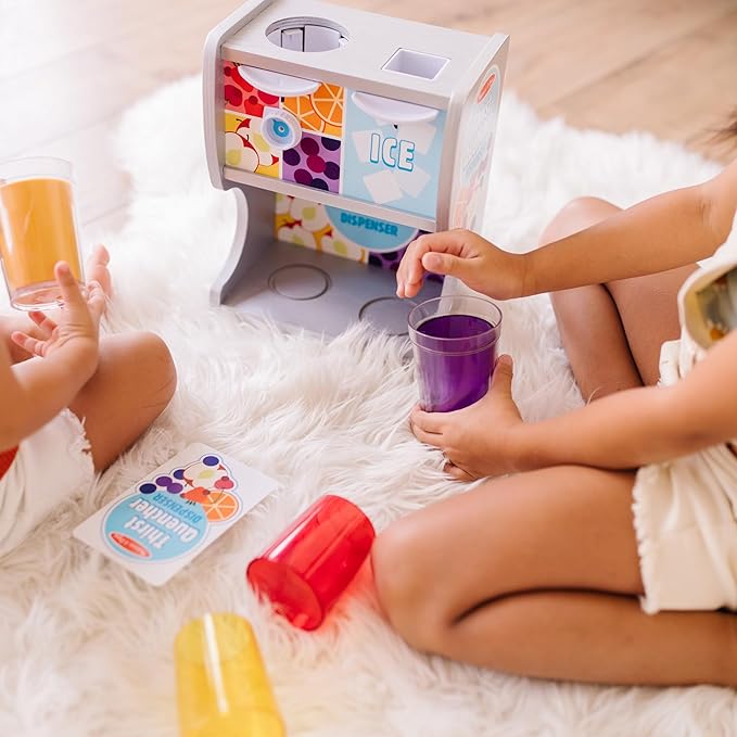 Melissa & Doug Thirst Quencher Wooden Drink Dispenser Pretend Play Set With Cups, Juice Inserts, Ice Cubes Pretend Play Soda Fountain, Food Sets For Kids Kitchen, For Kids Ages 3+ -