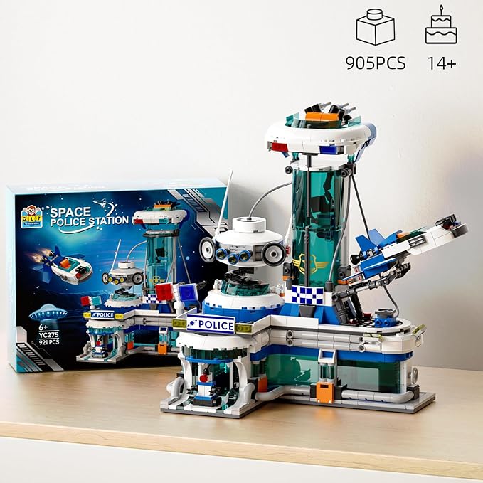 QLT Space Police Station Builidng Set, 905 Pcs Building Toy Compatible with Lego, Little Spaceship, A Police Robot, Gift for Adult & Boys