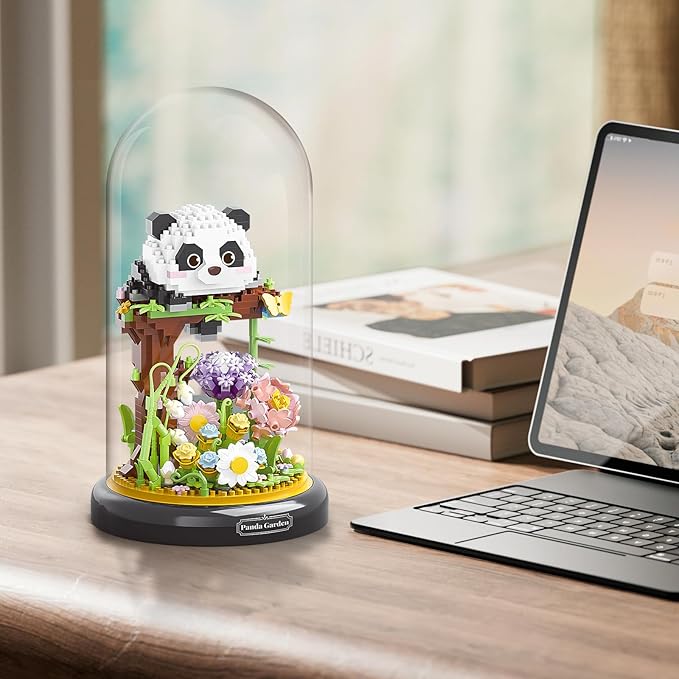 Panda Flower Bouquet Building Set for Adults, Animals Flowers Plants Decor with Dust Cover, Birthday Gift Building Toy for Boys Girls, 999 PCS Mini Building Blocks, Not Compatible with Lego