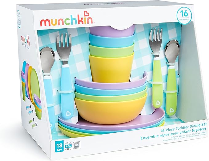 Munchkin® 16pc Baby and Toddler Feeding Supplies Set - Includes Plates, Bowls, Cups and Utensils