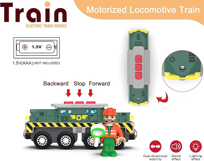 Train Toys for Wooden Train Tracks, Green Tank Battery Operated Locomotive with Magnetic Trains, Motorized Train Compatible with Thomas & Friends, Brio, Chuggington, Electric Train Sets for Kids