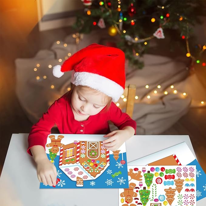 32PCS Make-a-Gingerbread House Stickers for Kids - Christmas Party Game/Craft/Activity/Favor/Supplies - 16 Finished Products