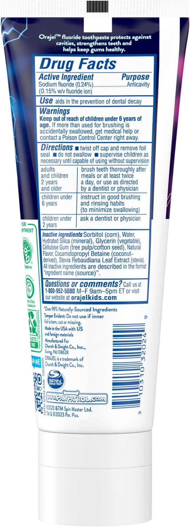 Spinbrush Gabby's Dollhouse Kids Electric Battery Toothbrush and Orajel Kids Paw Patrol Anti-Cavity Fluoride Toothpaste, 4.2oz Tube Bundle