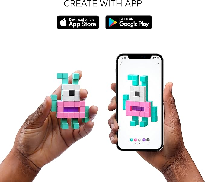 PIXIO Mini Safari - Tiny Magnetic Blocks Building Toy in The Pixel Art Style with Free App - 5/16" Plastic Cubes with 6 Magnets Inside - Open Ended Toy - Creativity Toy for Ages 6+