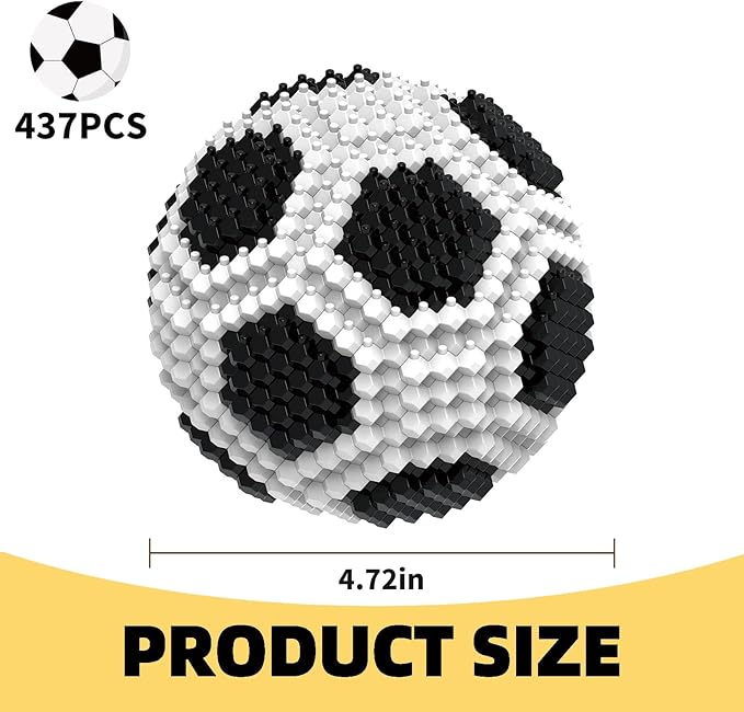 Soccer Ball Building Block Set, Adults' challenging STEM Block Decorations, Miniature 3D Educational Toys for Ages 14 15 16 and Above, (437 Pieces)