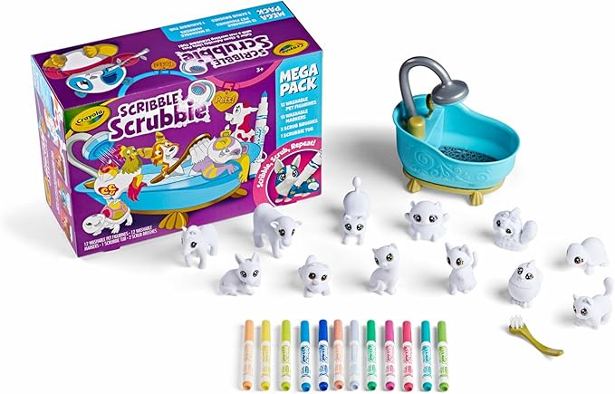 Crayola Scribble Scrubbie Pets Mega Set (25+ pcs), Reusable Pet Care Toy, Toys for Girls & Boys, Gift for Kids, Ages 3, 4, 5