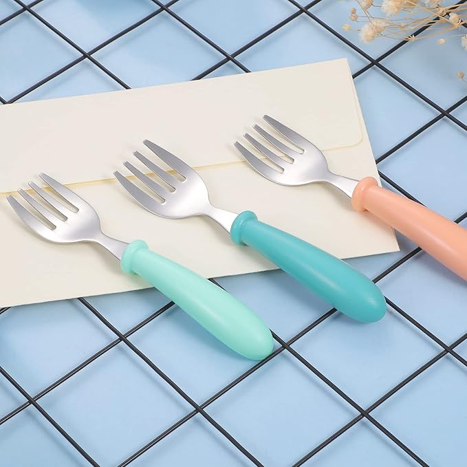 Pimoys 6 Pieces Toddler Forks Baby Forks Kids Forks with Round Handle, Stainless Steel Toddler Utensils Baby Silverware Metal Cutlery Set BPA Free, Dishwasher Safe