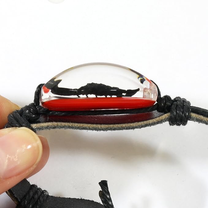 REALBUG Black Scorpion Bracelet, Red, Leather, 10 inches