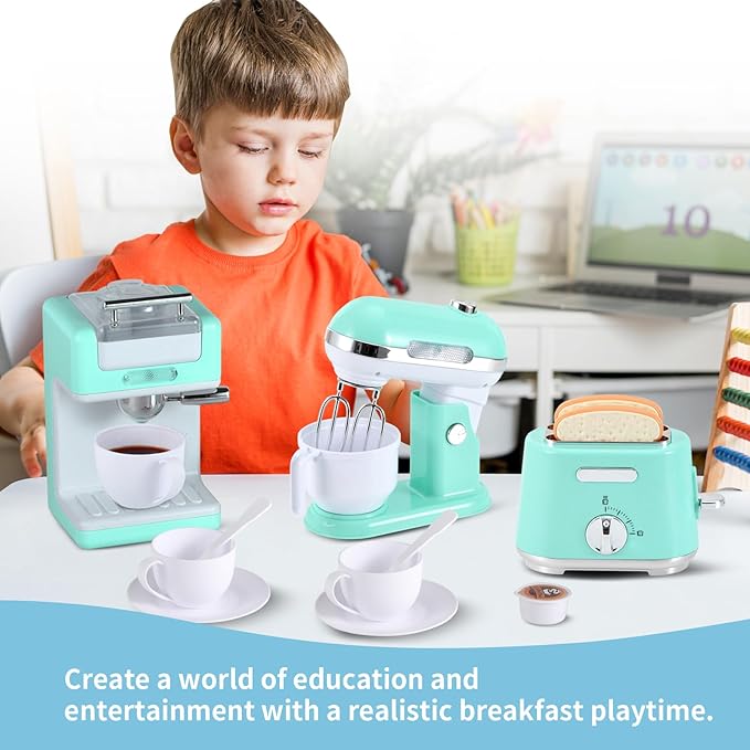 Kitchen Appliances Toys, Play Kitchen Accessories Set for Kids, Pretend Kitchen Toys with Coffee Maker, Mixer and Toaster, Play Kitchen Set for Kids (Green)
