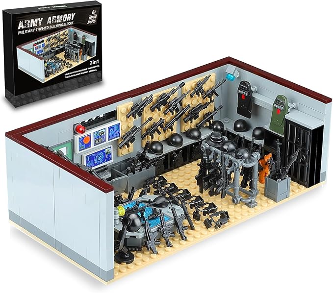 Swat Team Military Base Building Blocks Set with Army Weapons Pack,Compatible with Lego WW2 War Armory Building Toy,Ideal for Kids 6+ and Adults