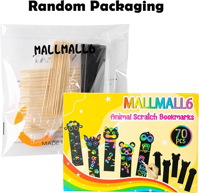 MALLMALL6 70Pcs Animal Scratch Bookmarks Scratch DIY Hang Tags Party Favors Theme Birthday Party Classroom School Supplies Decorations Crafts Kit for Kids