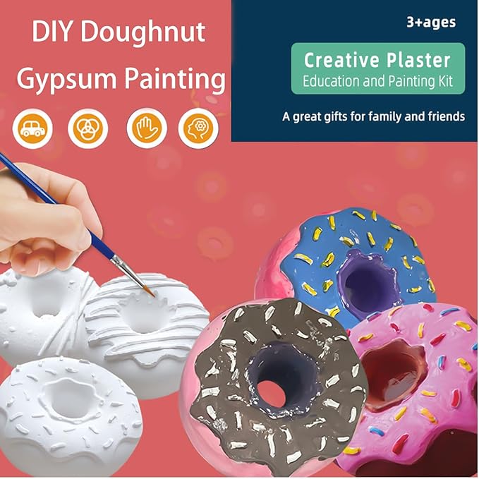 XINJIDUO Painting Interests Doughnut Plaster DIY Painting, Dessert Decoration Girl's Heart Plaster Mold, paintable Plaster Figurine Painting Craft Toy.
