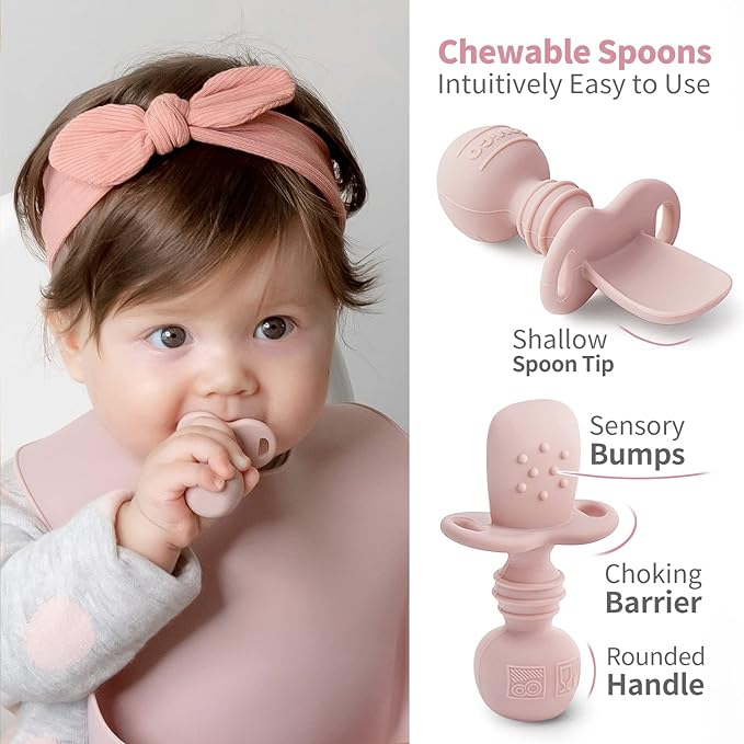 SAMiGO Silicone Baby Feeding Set, Baby Led Weaning Supplies, Suction Bowl Plate Bib Cup Self Feeding Spoons, Solid Food Eating Essentials, First Stage Utensils, 6+ Months