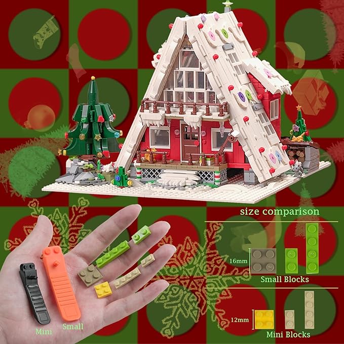 Christmas Art Log House Building Block Set with LED Lights, 2159 Pieces Christmas Toy Set, Christmas Scene, Santa Claus, Christmas Tree, Christmas Deer, for Adults, Boys and Girls