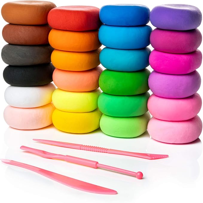 Artsity Air Dry Clay, 24 Colors Modeling Set with 3 Sculpting Tools, Magic Foam Clay for Kids and Adults, Gift for Boys and Girls