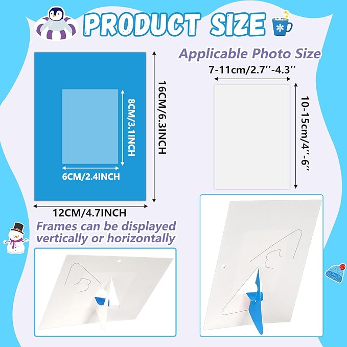 Qyeahkj 48 Pack Winter Craft for Kids Winter Picture Frame with Easel DIY Paper Arts Crafts Kit with Stand Christmas Holiday Xmas Photo Frames Bulks Game Activity for Kindergarten Preschool Boys Girls