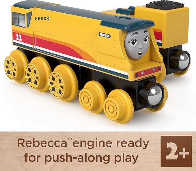 Thomas & Friends Wooden Railway Toy Train Rebecca Push-Along Wood Engine & Coal Car for Toddlers & Preschool Kids Ages 2+ Years (Amazon Exclusive)