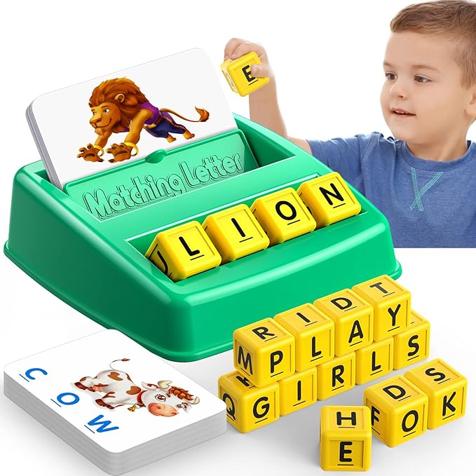 Toys for 3-8 Year Olds Boys Girls, Matching Letter Game Educational Games for Kids Ages 3-8 Halloween Birthday Gifts for 3-8 Year Olds Boys Girls Preschool Kindergarten Educational Spelling Toys Green