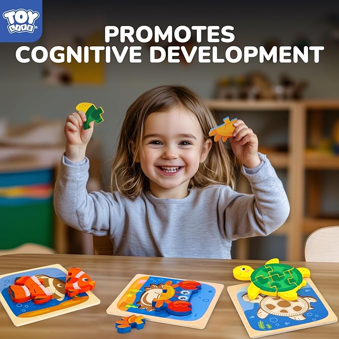TOY Life Wooden Puzzles for Toddlers 2-4, Sea Animals Toddler Puzzles, Puzzles for Toddlers 1-3, Wood Puzzles Educational Montessori Toys Gifts for 1 2 3 Year Old, Baby Puzzles Kids Learning Toy