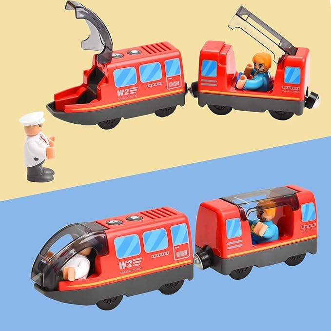 Giant bean Battery Operated Electric Locomotive Magnetic Train Set for Wooden Train Tracks, Powerful Engine Compatible with Most Brands, Wood Train Track Toys for Kids 3+