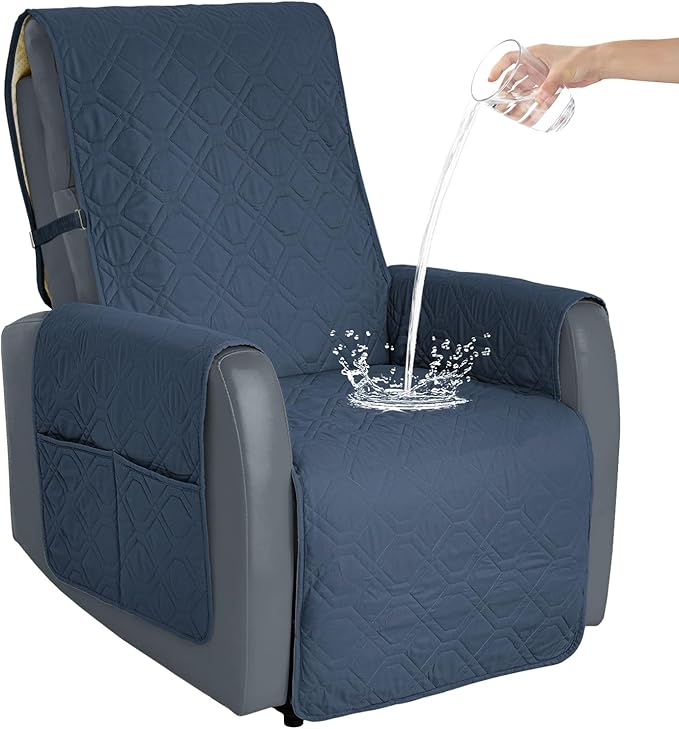 Recliner Chair Cover Sofa Slipcover Non-Slip Chair Couch Cover Machine Washable Furniture Protector with Straps for Dogs(Blue, 23inch Recliner)