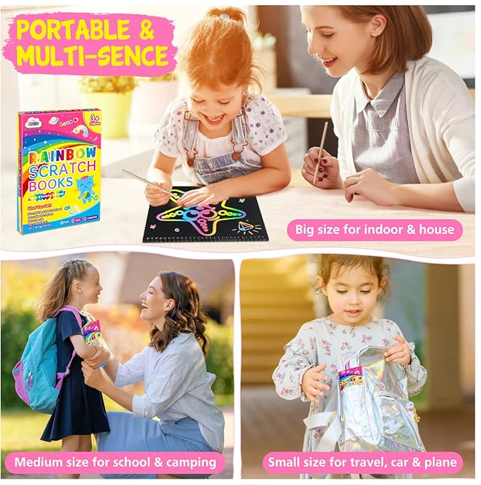 ZMLM Rainbow Scratch Paper for Kids: Art Craft Magic Paper Gift Set Coloring Drawing Supplies Kit for Teen Age 3-6 Girls Boys Game for Birthday Party Favor| Activity Fun| Learning