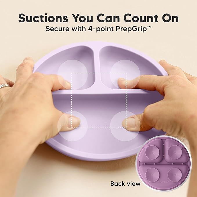 KeaBabies Suction Plates for Baby, Toddler - 3-Pack 100% Silicone Toddler Plates, Divided Baby Plates with Suction, Silicone Plates for Baby, Kids, BPA-Free, Microwave, Dishwasher Safe (Amethyst)