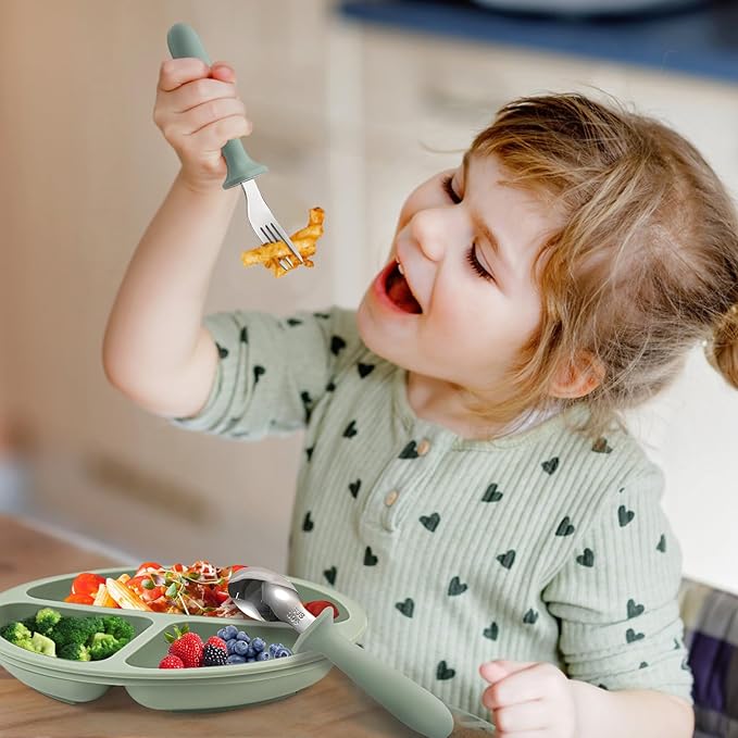 Toddler Utensils, 6 Pack kids Silverware Set with Silicone Handle, 18/8 Stainless Steel Children Safe Forks and Spoons, Dishwasher Safe