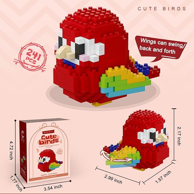 Birds Building Blocks for Adults Mini Building Blocks Birds Building Bricks Toy Micro Block Building Set Gift for Kids and Adults-253 PCS(Macaws)