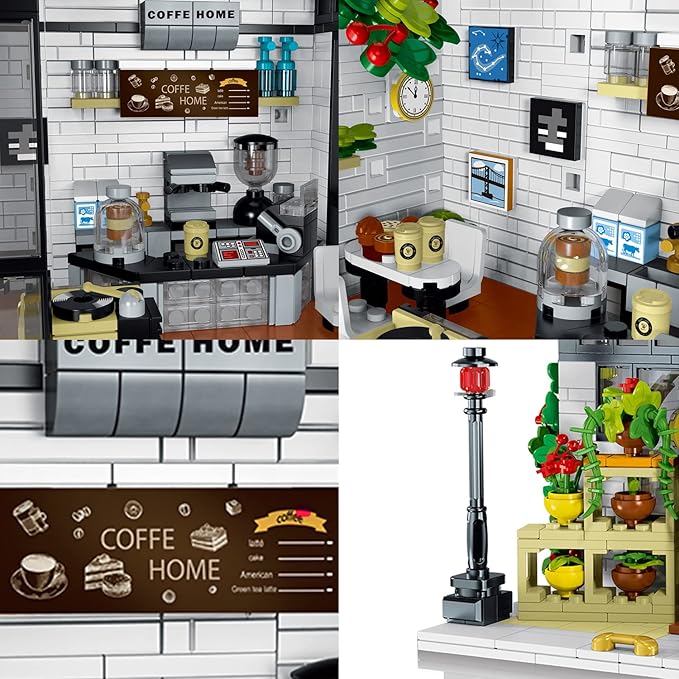 Cafe House Architecture Building Set with LED Light,City Coffee House Model Kit,Building Blocks Toy for 15+ Age Teen,Adult (1512 Pieces)