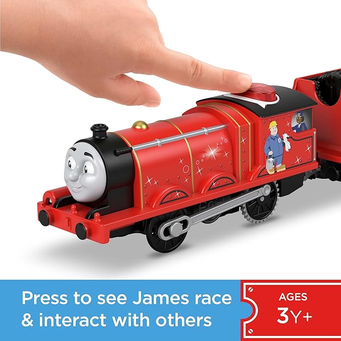 Thomas & Friends Motorized Toy Train Talking James Engine with Sounds Phrases & Coal Car for Preschool Pretend Play Kids Ages 3+ Years