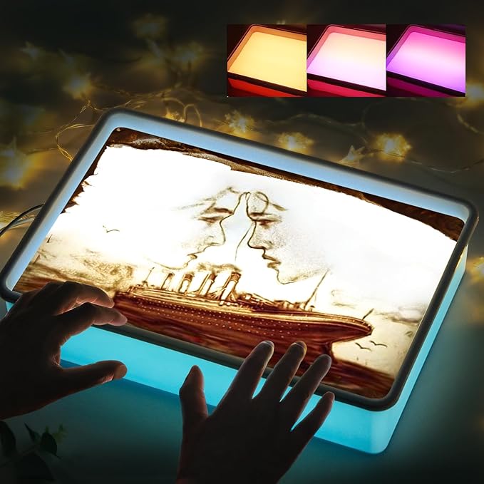 PreTrans Sand Painting Light Box – Kids’ Light Table for Creative Art, 3 Color Temperatures & 10 Brightness Levels, Classroom & Home Use - Blue