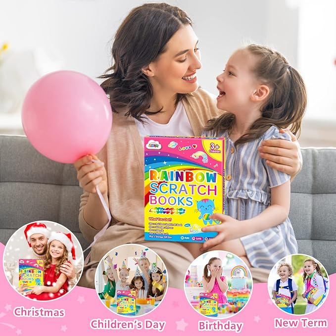 ZMLM Rainbow Scratch Paper for Kids: Art Craft Magic Paper Gift Set Coloring Drawing Supplies Kit for Teen Age 3-6 Girls Boys Game for Birthday Party Favor| Activity Fun| Learning