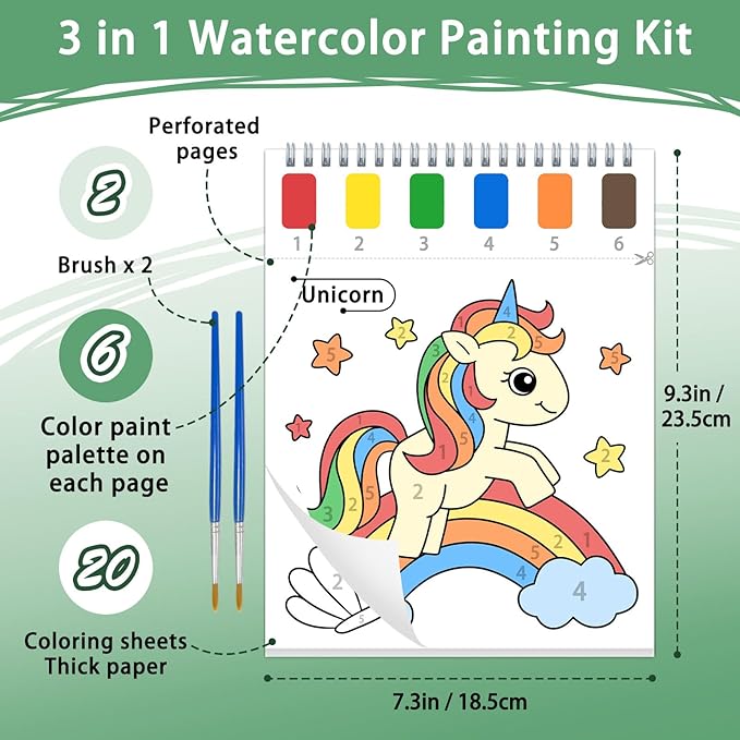 SOCOLER Paint with Water Coloring Books for Toddlers, Animal Theme Mess Free Watercolor Painting Papers for Kids Travel Coloring Kit with 2 Brushes Art Craft Birthday Gift