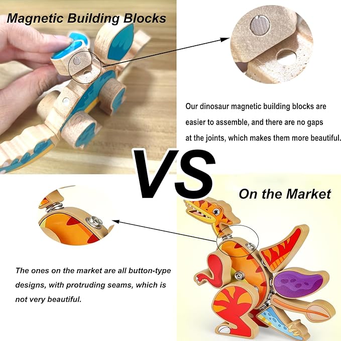 Dinosaur Assembly Magnetic Building Blocks Toys,Dinosaur Snap Together Building Toys for 3-8 Years Old
