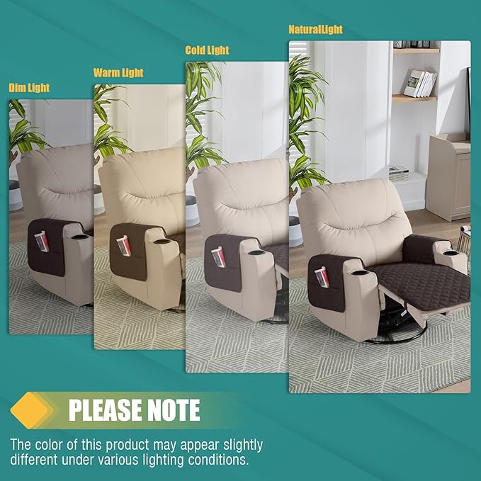 Ruaozz Waterproof Recliner Chair Covers Non Slip Chair Covers Recliner Seat Cover with Arms Washable Recliner Covers for Reclining Chair with Pocket, Covers for Recliner Chair (Chocolate, Small-22'')