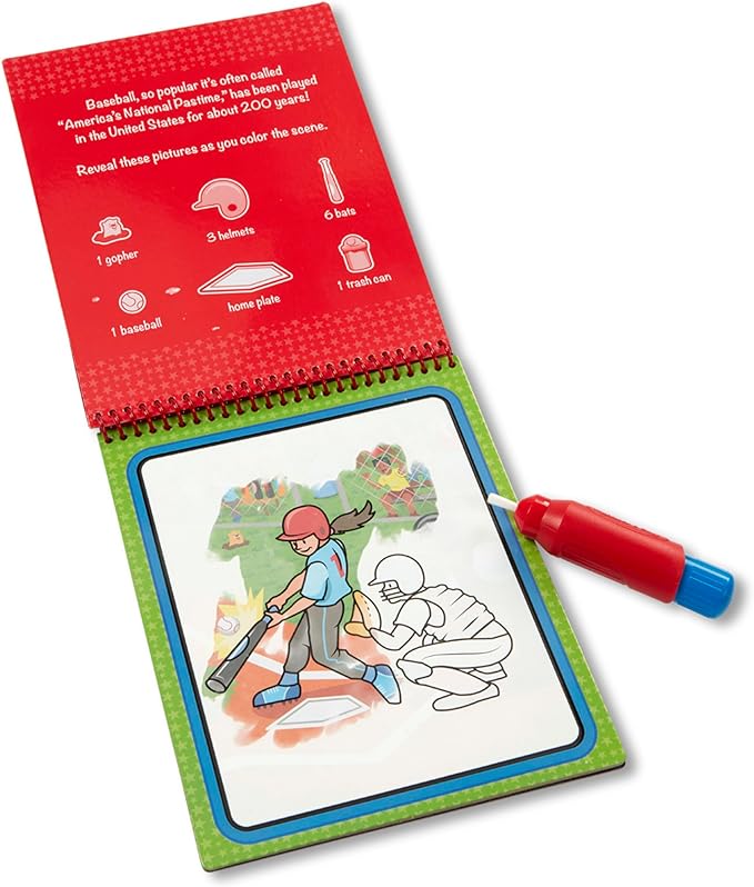 Melissa & Doug On The Go Water Wow! Reusable Water-Reveal Coloring Activity Pad – Sports - Party Favors, Stocking Stuffers, Travel Toys For Toddlers, Mess Free Coloring Books For Kids Ages 3+