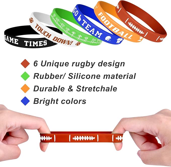 MIAHART 16 Pieces Football Theme Bracelets Silicone Wristband for Sport Theme Birthday Party Favors, 6 Styles