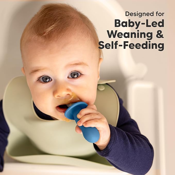 KeaBabies 4-Pack Silicone Baby Spoons and Forks Set - Baby Spoon Self Feeding, BLW Baby Utensils 6-12 Months, Baby Led Weaning Feeding Spoon, Teething Infant Baby First Food Training Pre Spoon (Kea)